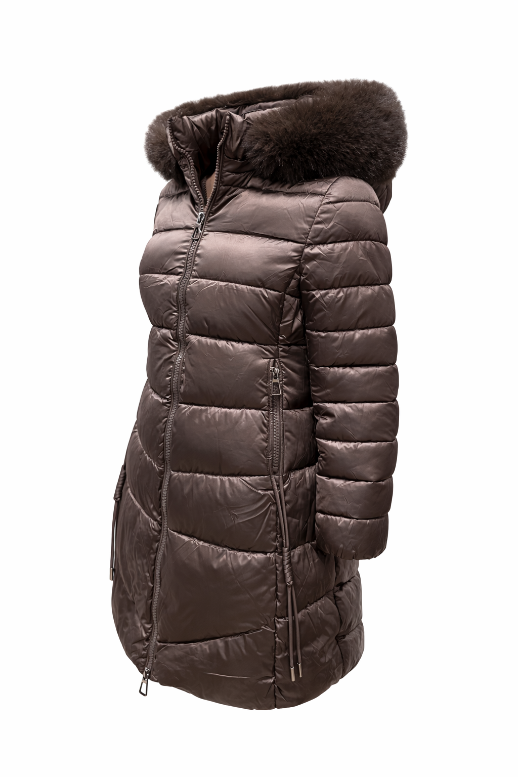 Piumino lungo trapuntato con cappuccio