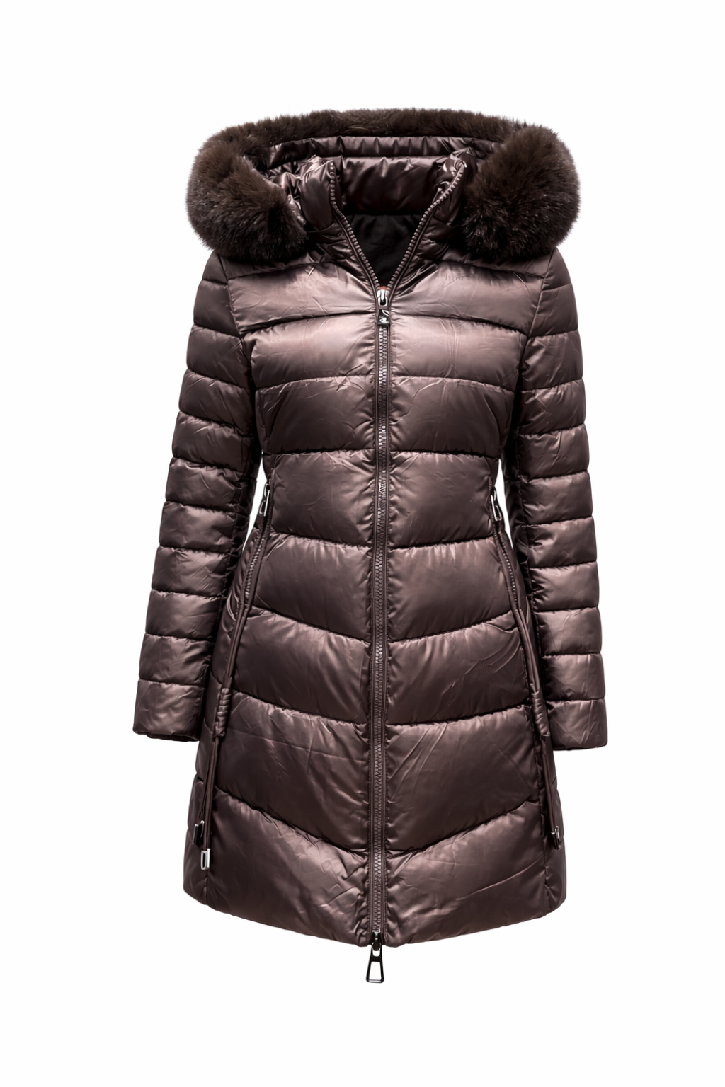 Piumino lungo trapuntato con cappuccio