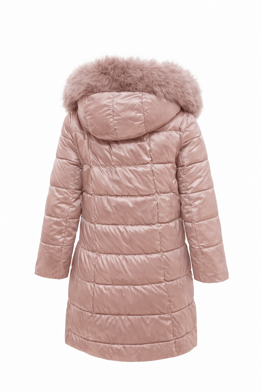 Long down jacket with faux fur hood