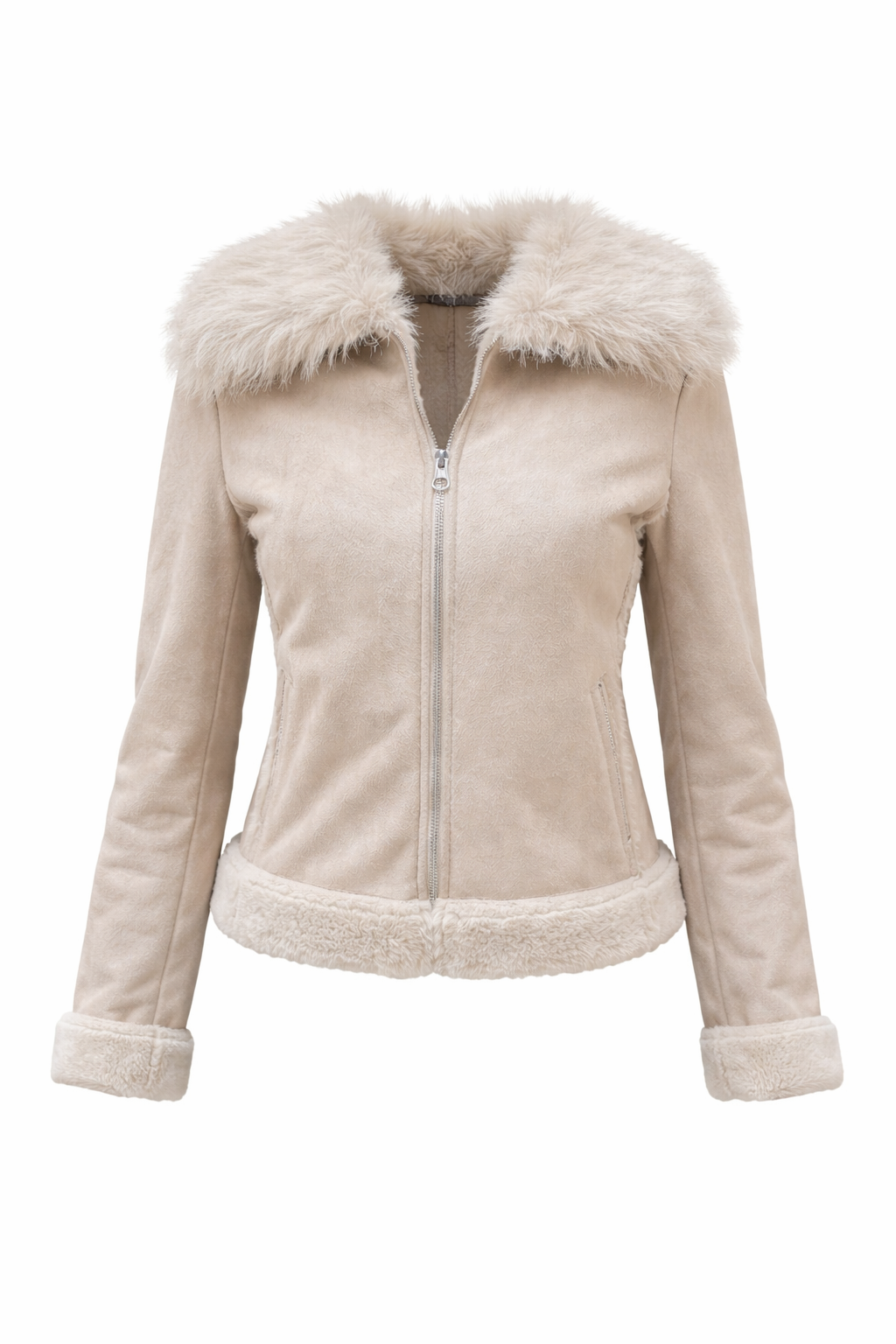 Sheepskin-effect jacket with faux fur collar