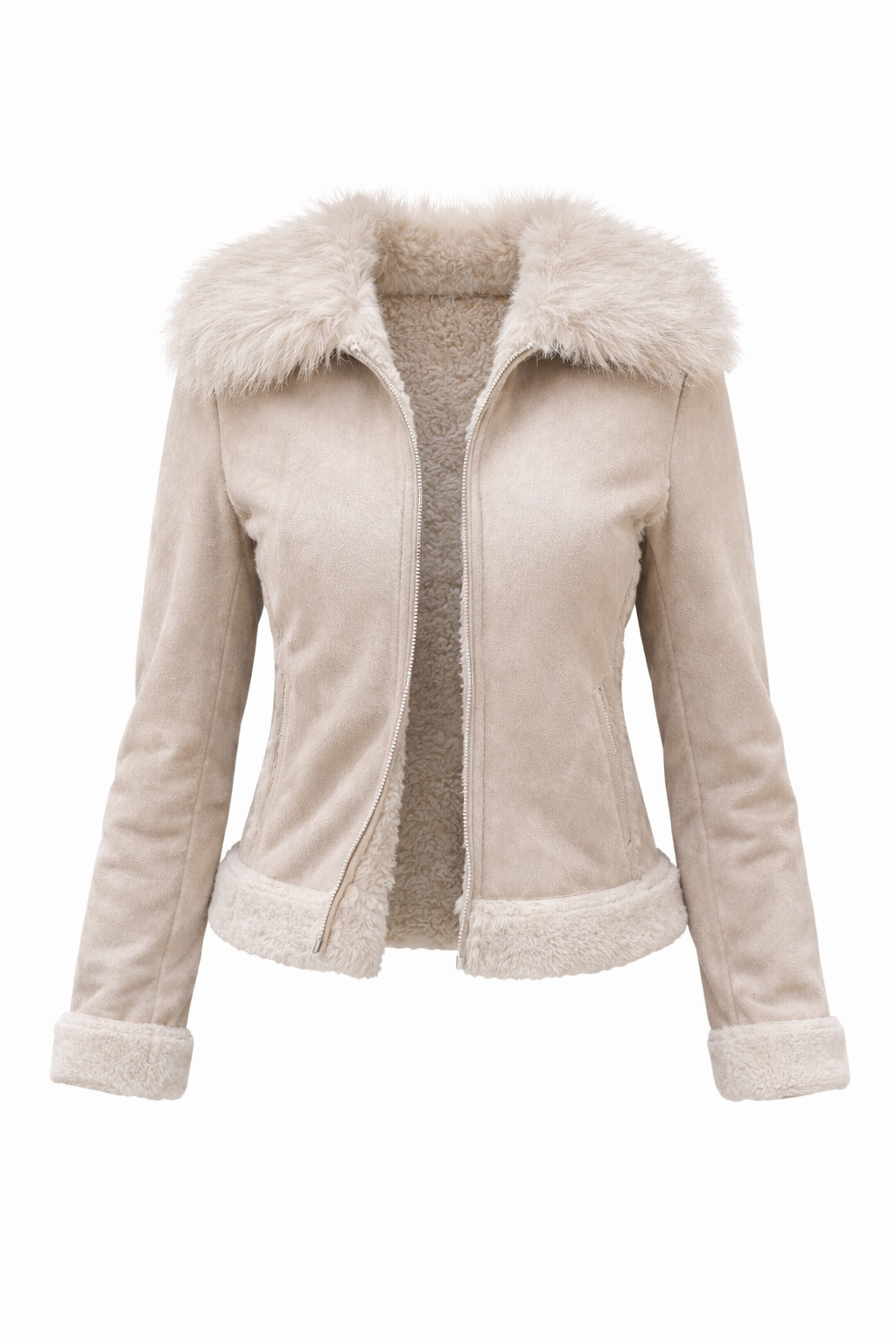 Sheepskin-effect jacket with faux fur collar