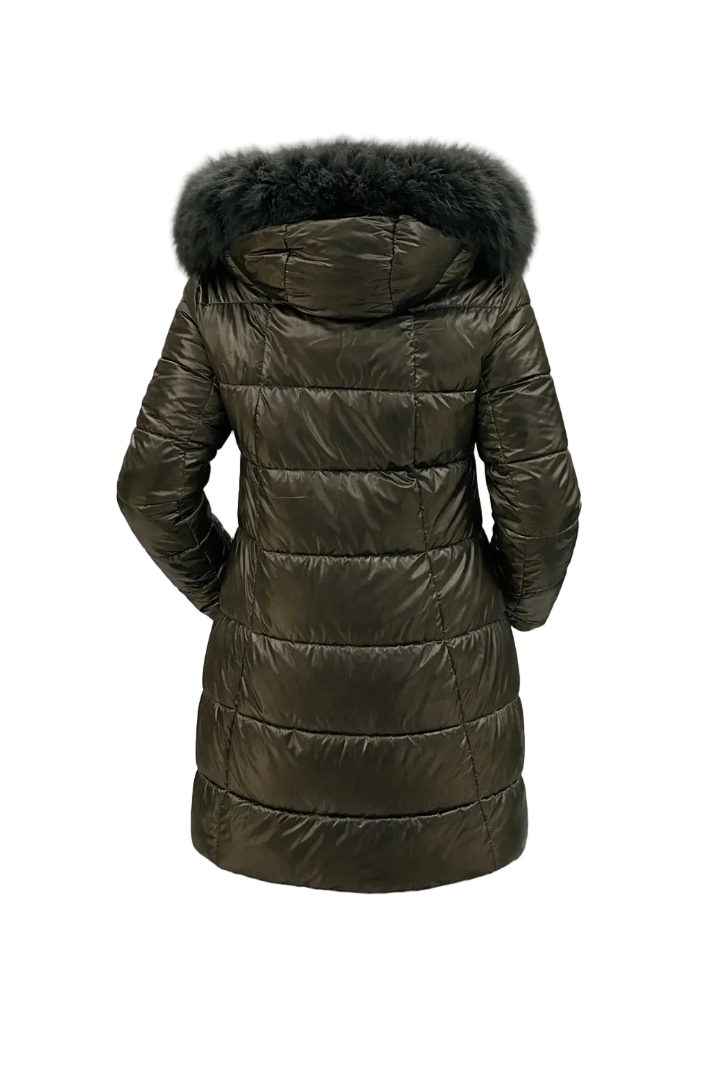 Long down jacket with faux fur hood