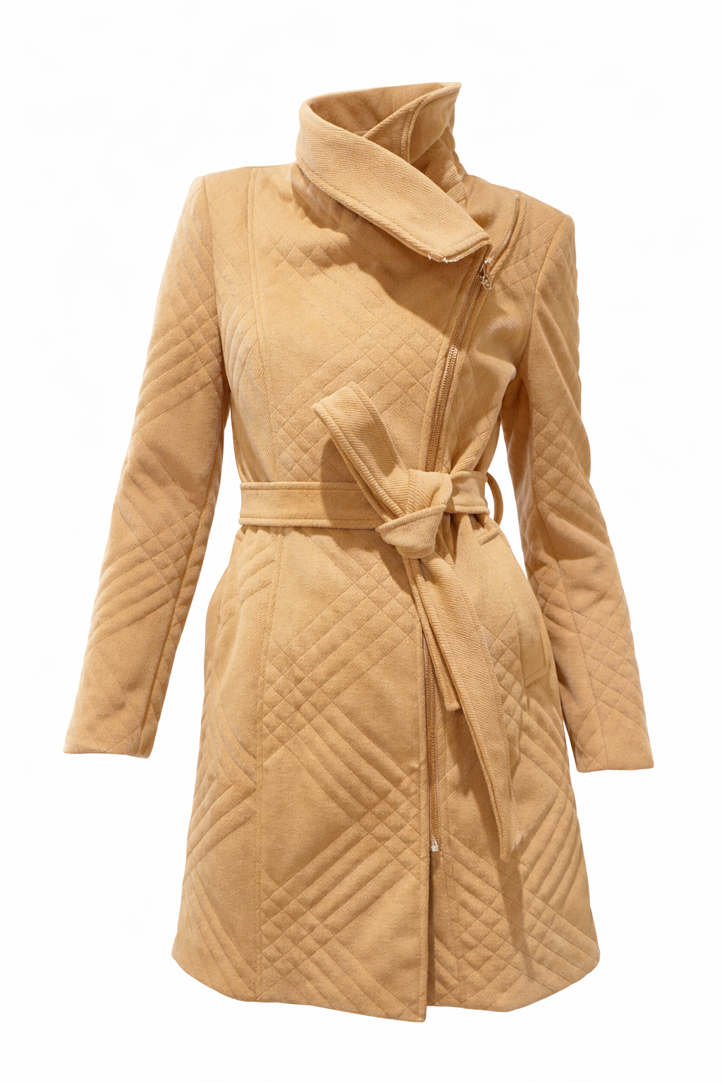 Quilted coat with belt